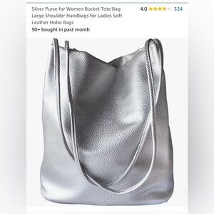 Silver bucket tote bag.
